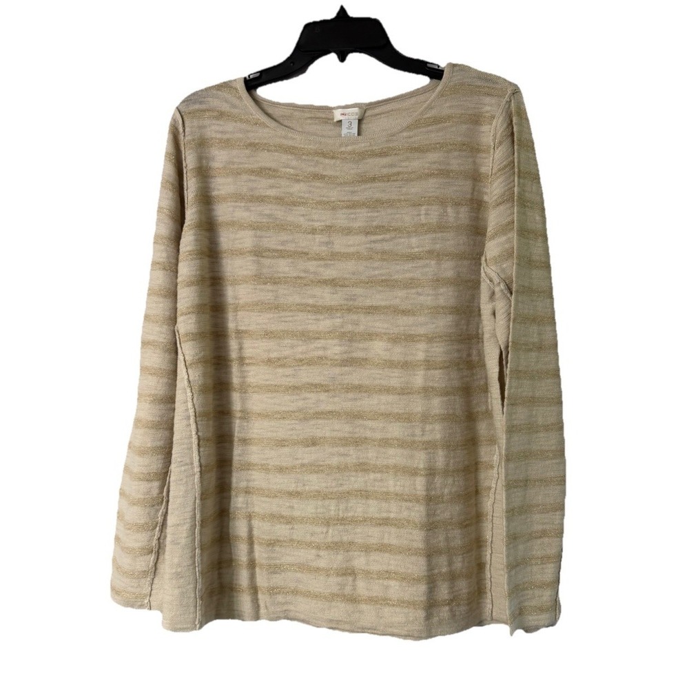 NWT Chicos Womens Glitzy Stripe Casual Long Sleeve Pullover Sweater Size 3